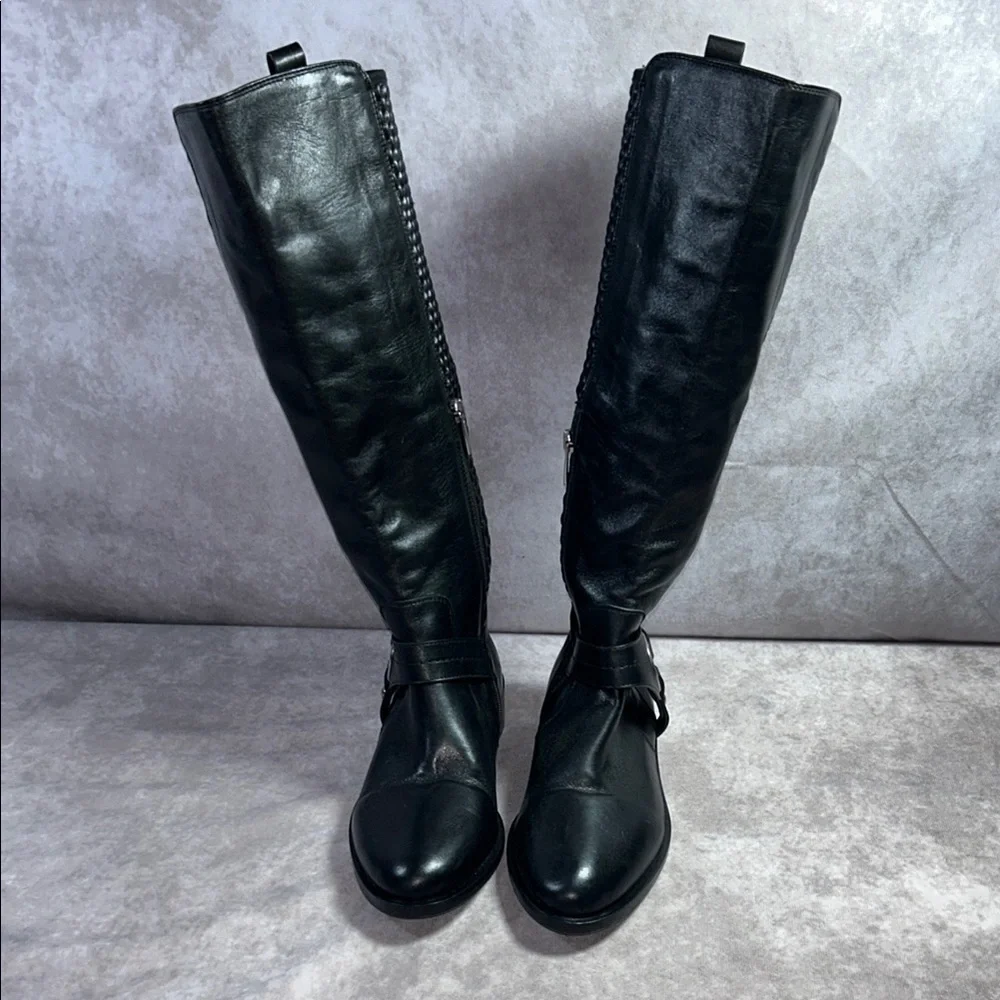 Ron White EUC Women Black Leather Knee-High Boots Sz EU 36 Quilted Cushioned